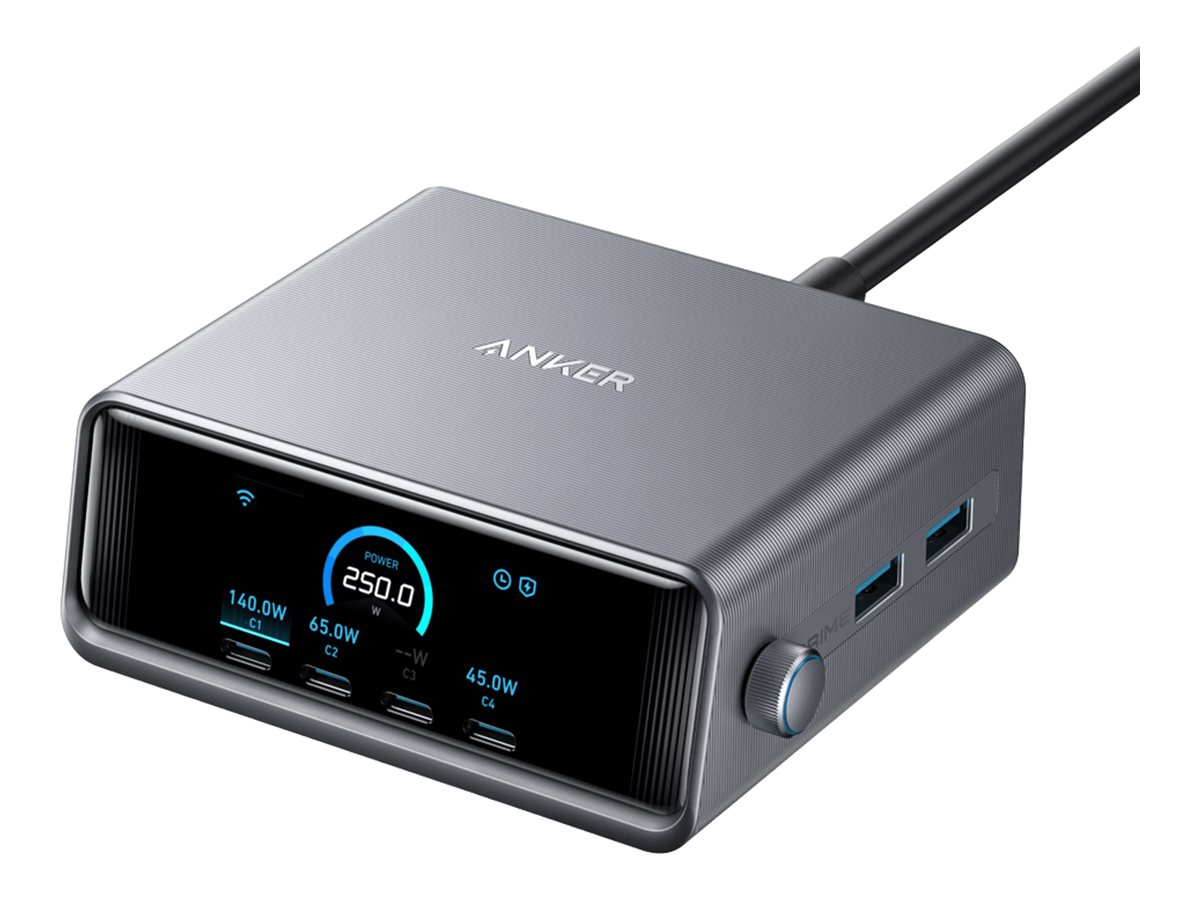 ANKER Prime Charger 250W USB-C Ladegerät 6 Ports GaNPrime 2,26Z LCD-Display Smart Control Regler ANKER Prime Charger 250W USB-C Ladegerät 6 Ports GaNPrime 2,26Z LCD-Display Smart Control Regler