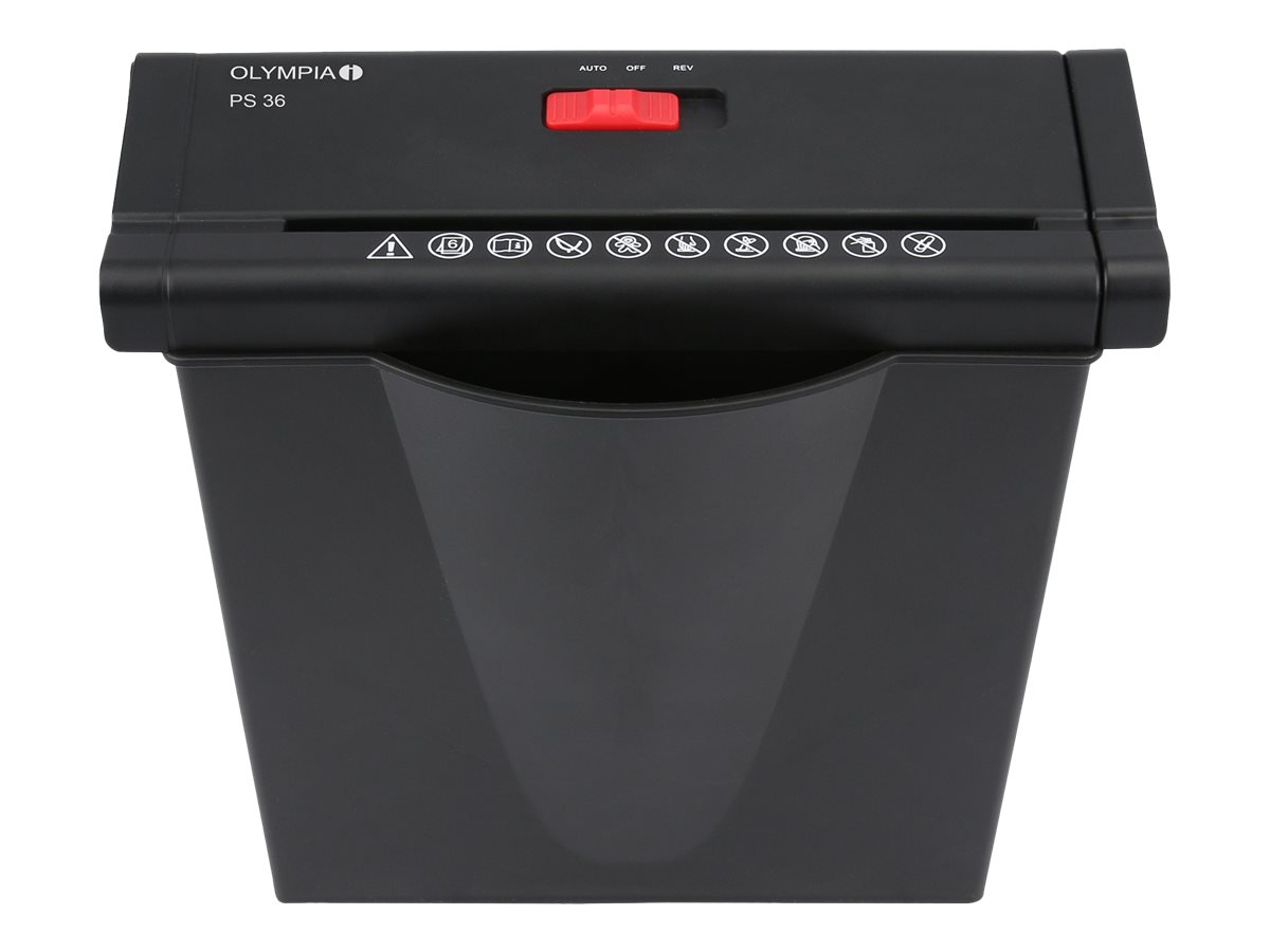 OLYMPIA PS 36 Aktenvernichter mit Streifenschnitt P-2, 6 mm, bis 6 Blatt, schwarz