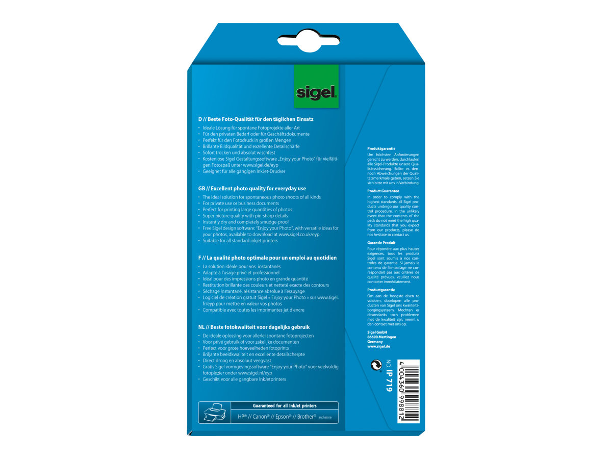 SIGEL Fotopapier IP719 10,0 x 15,0 cm hochglaenzend 200 g/qm 72 Blatt SIGEL Fotopapier IP719 10,0 x 15,0 cm hochglaenzend 200 g/qm 72 Blatt
