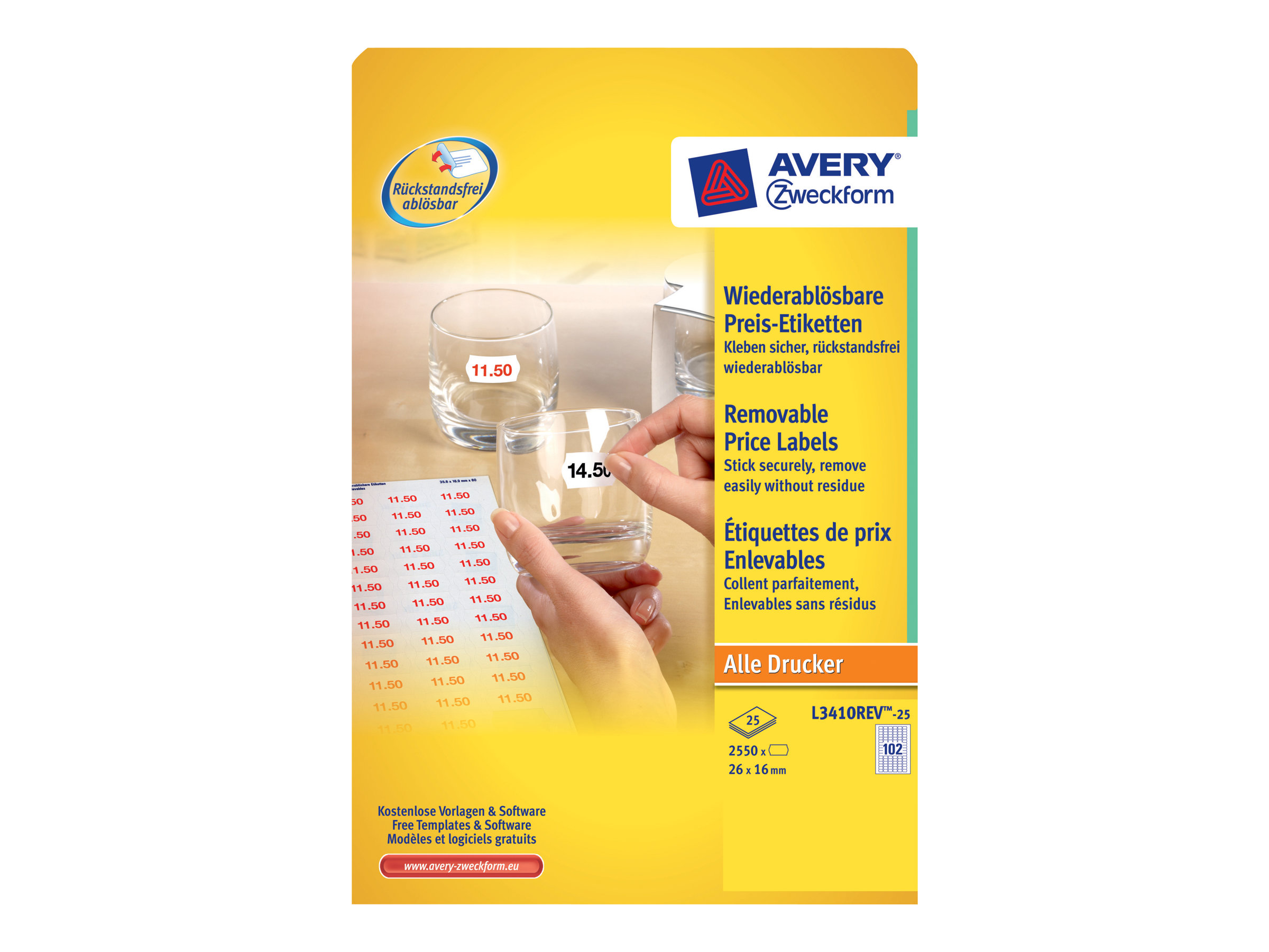AVERY Zweckform Preisetiketten weiß ablösbar 26,0 x 16,0 mm, 25 Blatt