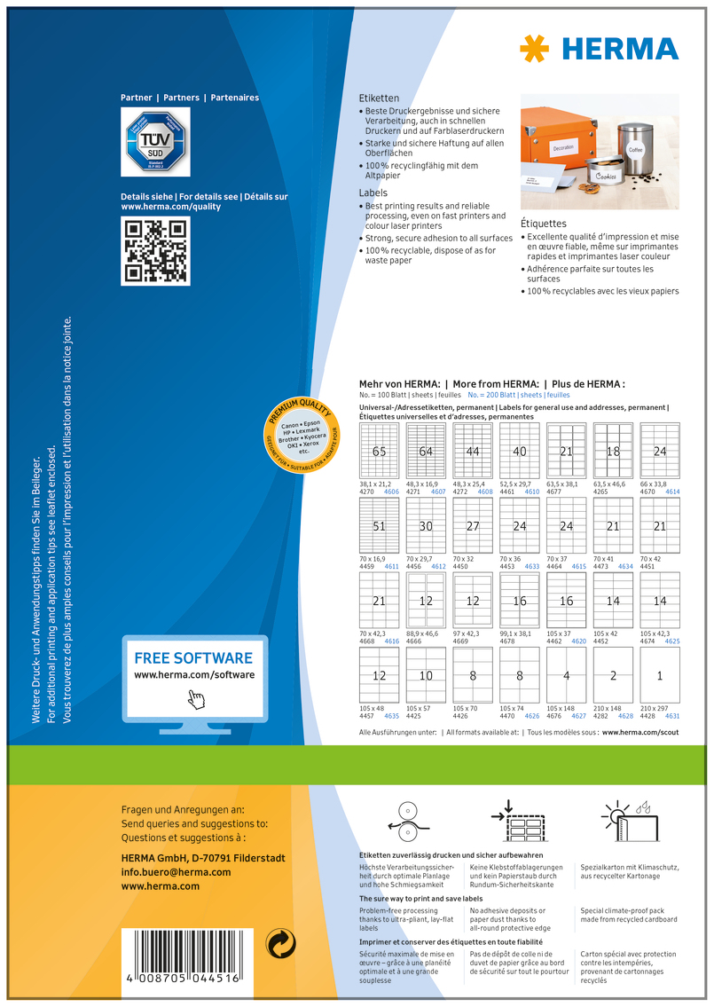2.100 HERMA Etiketten 4451 weiss 70,0 x 42,0 mm