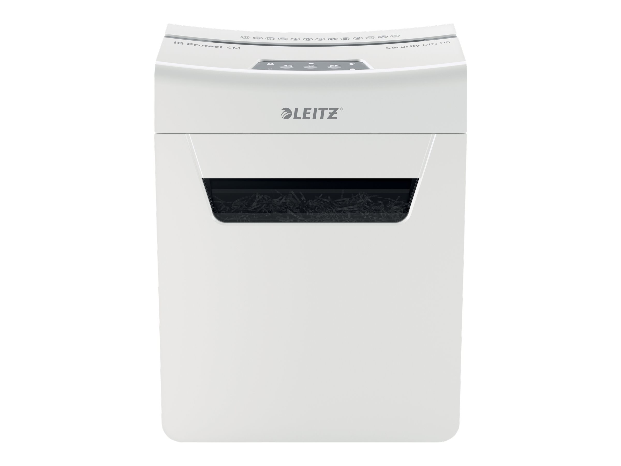 LEITZ IQ 4M Protect Premium Aktenvernichter mit Partikelschnitt P-5, 2 x 15 mm, bis 4 Blatt, weiss LEITZ IQ 4M Protect Premium Aktenvernichter mit Partikelschnitt P-5, 2 x 15 mm, bis 4 Blatt, weiss