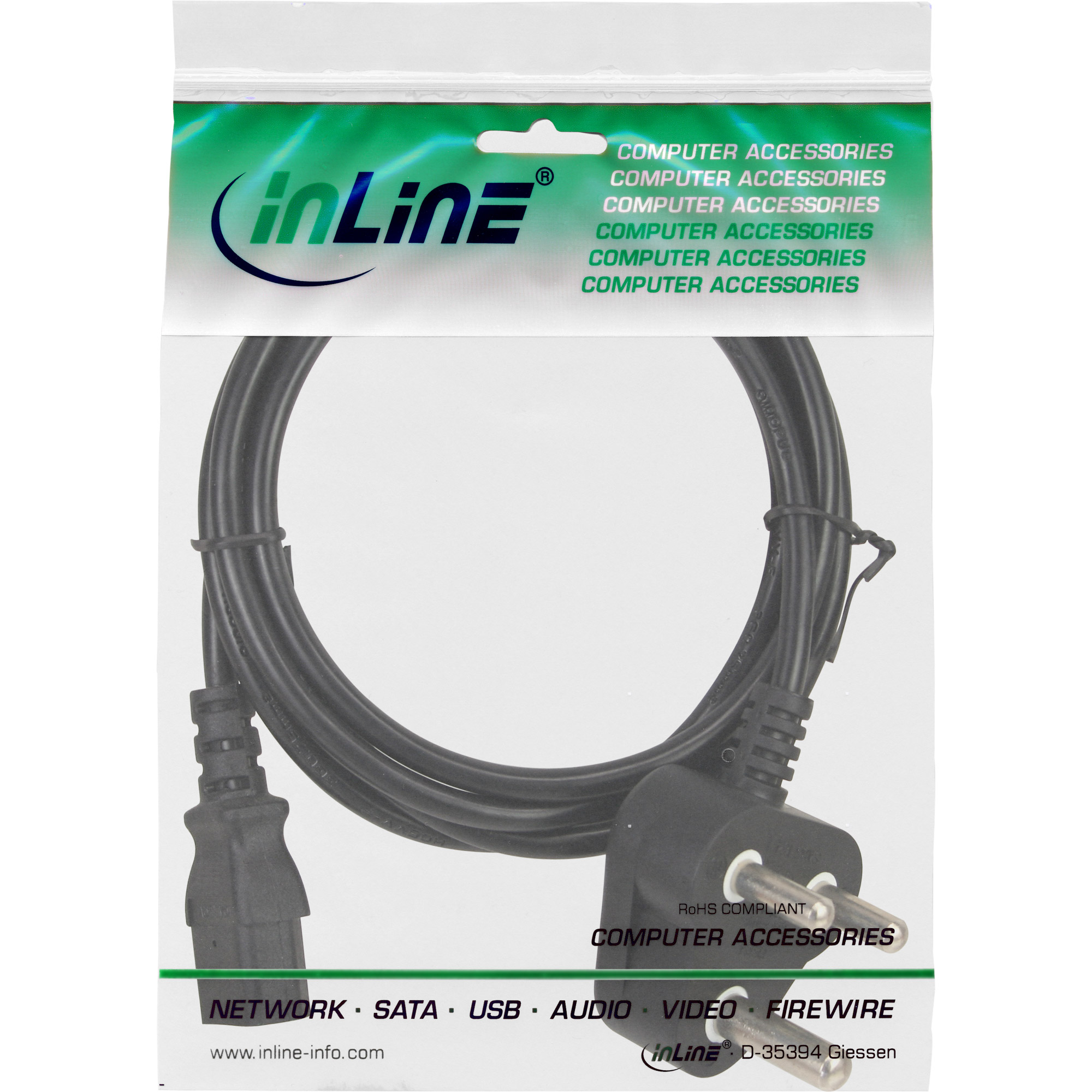 INLINE Netzkabel Netzstecker Suedafrika auf Kaltgeraetestecker C13 1,8m schwarz