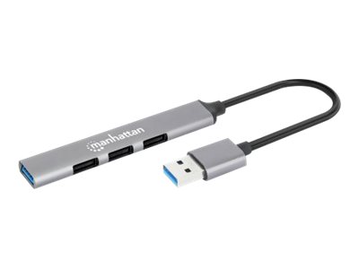 MANHATTAN 4-Port USB 3.0/2.0 Kombo-Hub USB-A-Stecker auf ein5 Gbit/s USB 3.2 Gen1-Port drei 480 Mbit/s USB 2.0-Ports Aluminium grau MANHATTAN 4-Port USB 3.0/2.0 Kombo-Hub USB-A-Stecker auf ein5 Gbit/s USB 3.2 Gen1-Port drei 480 Mbit/s USB 2.0-Ports Aluminium grau