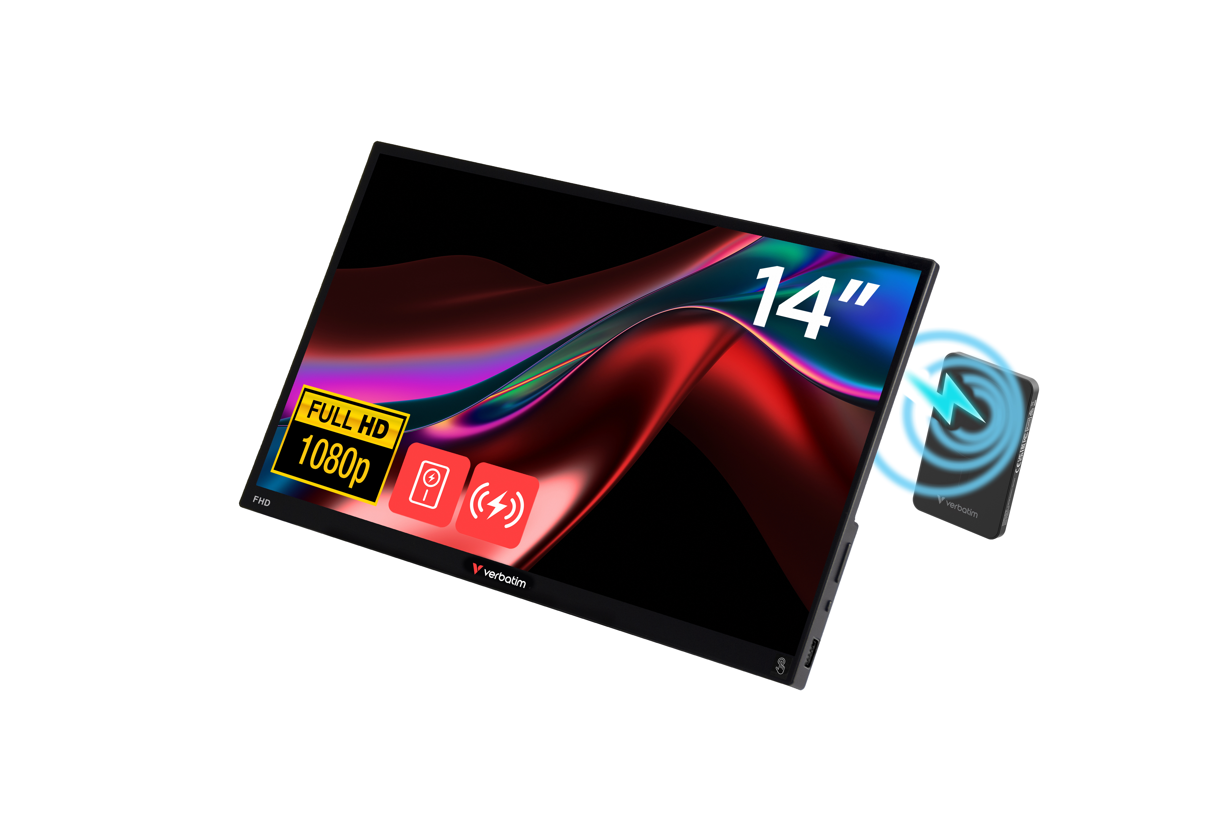 Verbatim Portable 14 FHD Touch Monitor LIGHT with Wireless Power Supply incl Power Bank 5000mAh