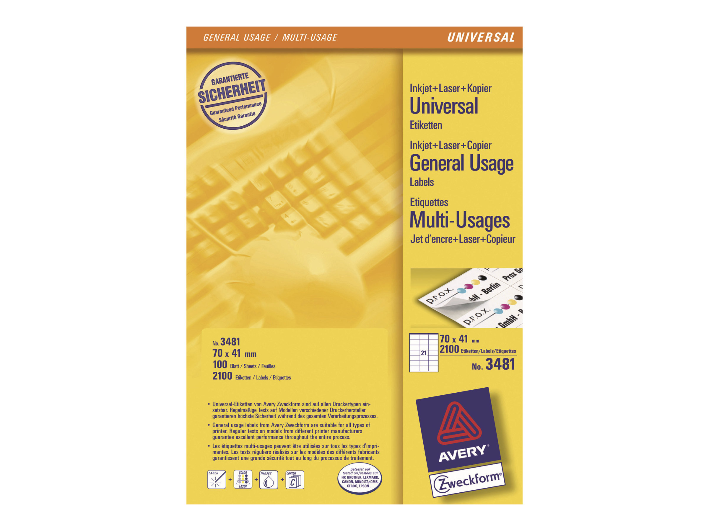 2.100 AVERY Zweckform Etiketten 3481 weiss 70,0 x 41,0 mm 2.100 AVERY Zweckform Etiketten 3481 weiss 70,0 x 41,0 mm