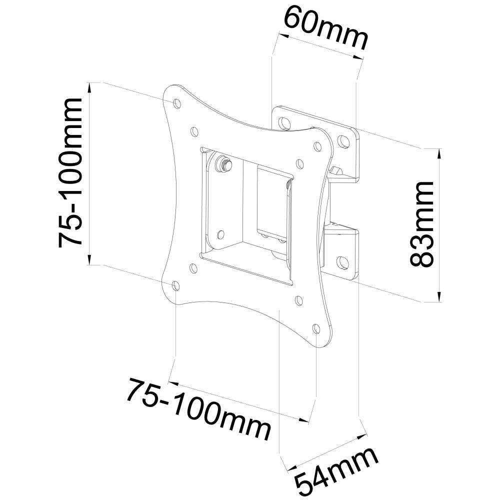 TECHLY Wandhalterung fuer 1 LCD TV LED 1330 Zoll neigbar drehbar 1 Gelenk Tragkraft 15 Kg Tiefe 54mm schwarz