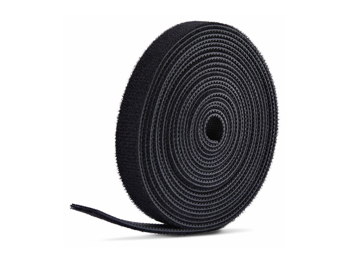 STARTECHCOM 22,8m Klettbandrolle schwarz 12,7mm breit zuschneidbar wiederverwendbare Kabelbinder Klettverschluss Rolle