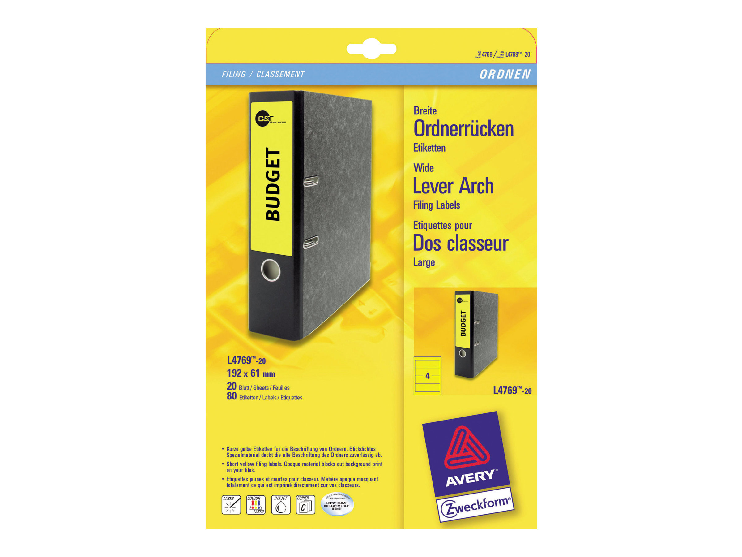 80 AVERY Zweckform Ordneretiketten L4769-20 gelb 80 AVERY Zweckform Ordneretiketten L4769-20 gelb