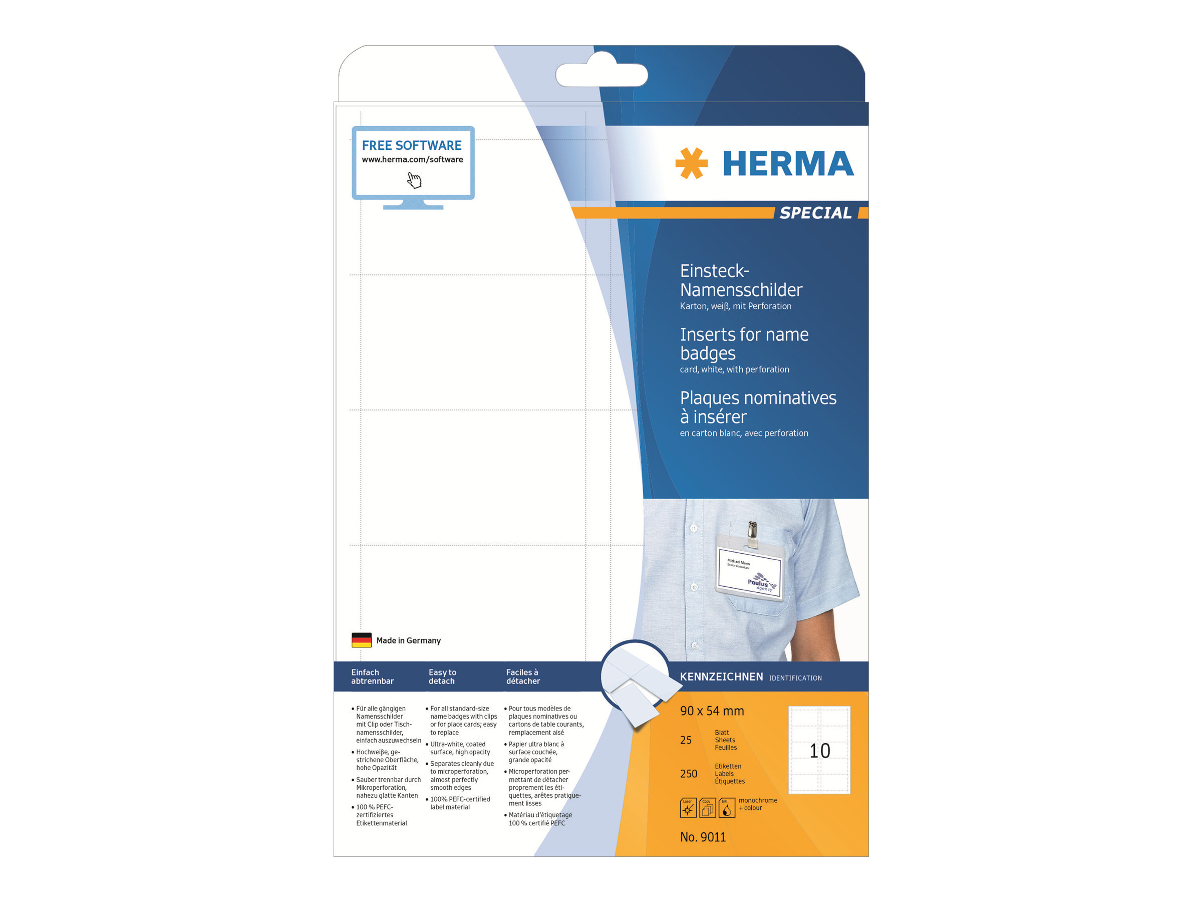HERMA Einsteckschilder fuer Namensschilder SPECIAL 9,0 x 5,4 cm, 250 St.