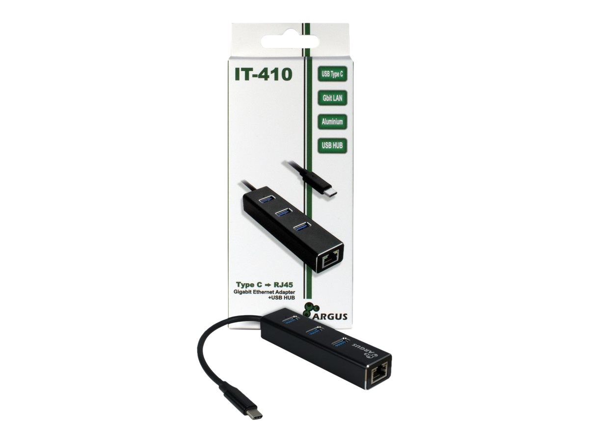 USBC HUB 3Port InterTech Argus IT410 1x RJ45 Gigabit Lan passiv Black