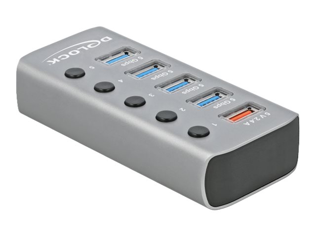 Delock USB 3.2 Gen 1 Hub mit 4 Ports + 1 Schnellladeport mit Schalter