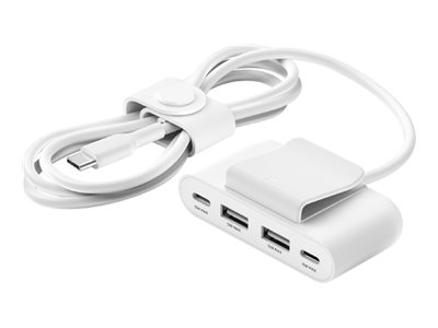 4-Port USB-Splitter 2x USB-C, 2xUSB-A, max.30 W, weiss