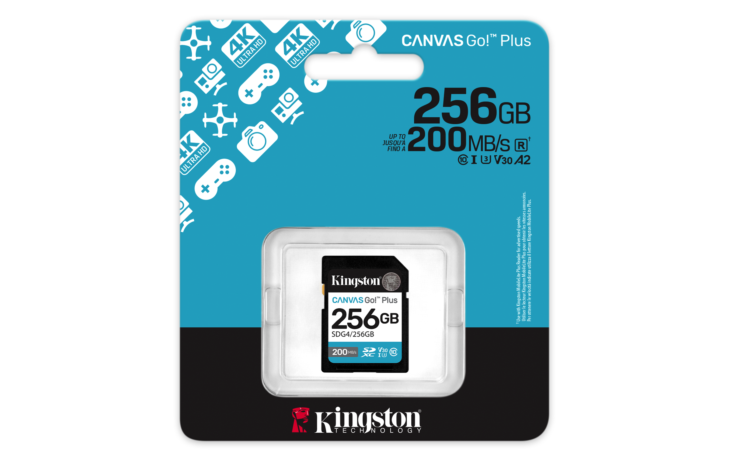 KINGSTON 256GB SDXC Canvas Go Plus Gen4 200MBs C10 UHSI U3 V30