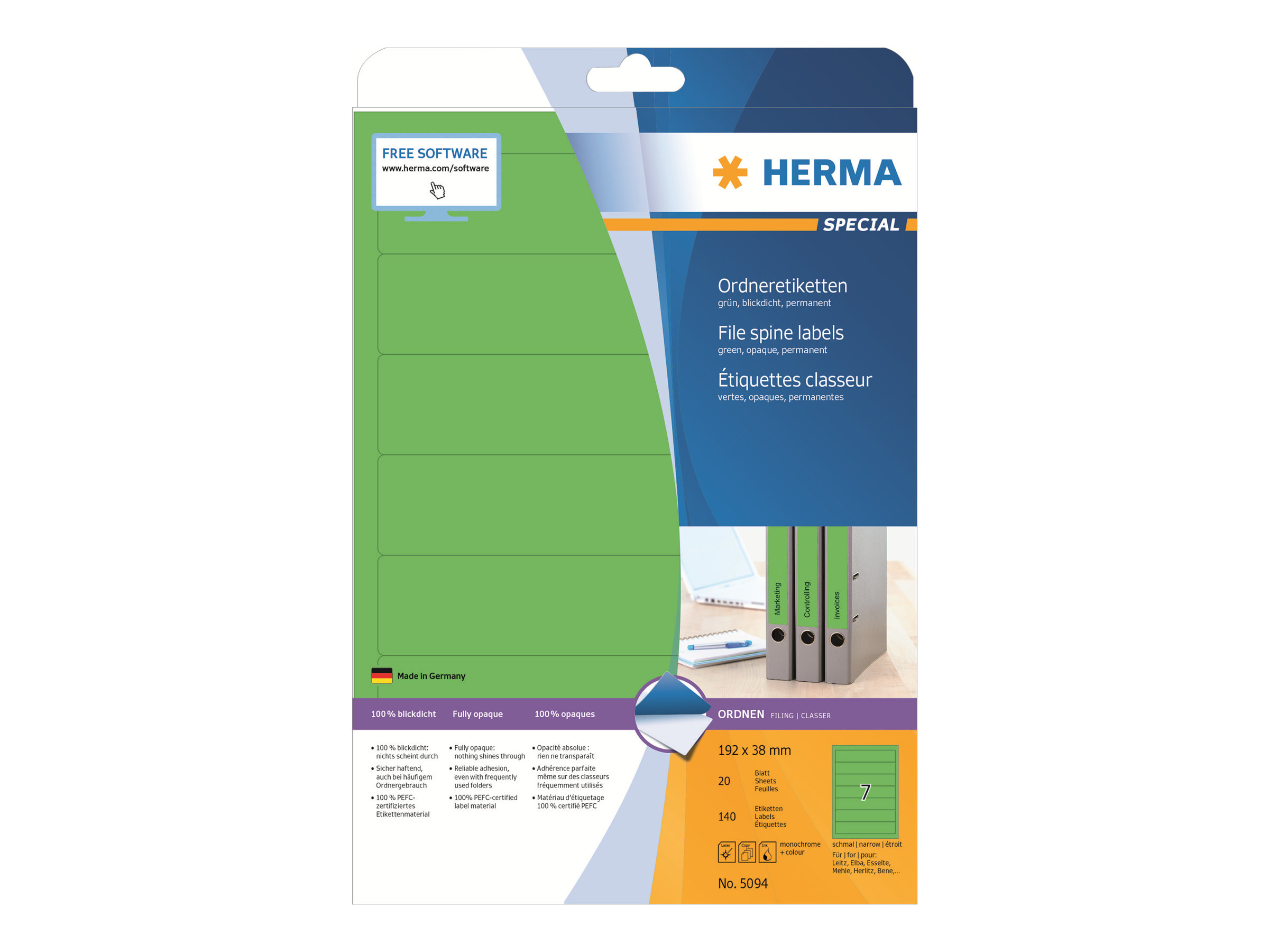 140 HERMA Ordneretiketten 5094 gruen