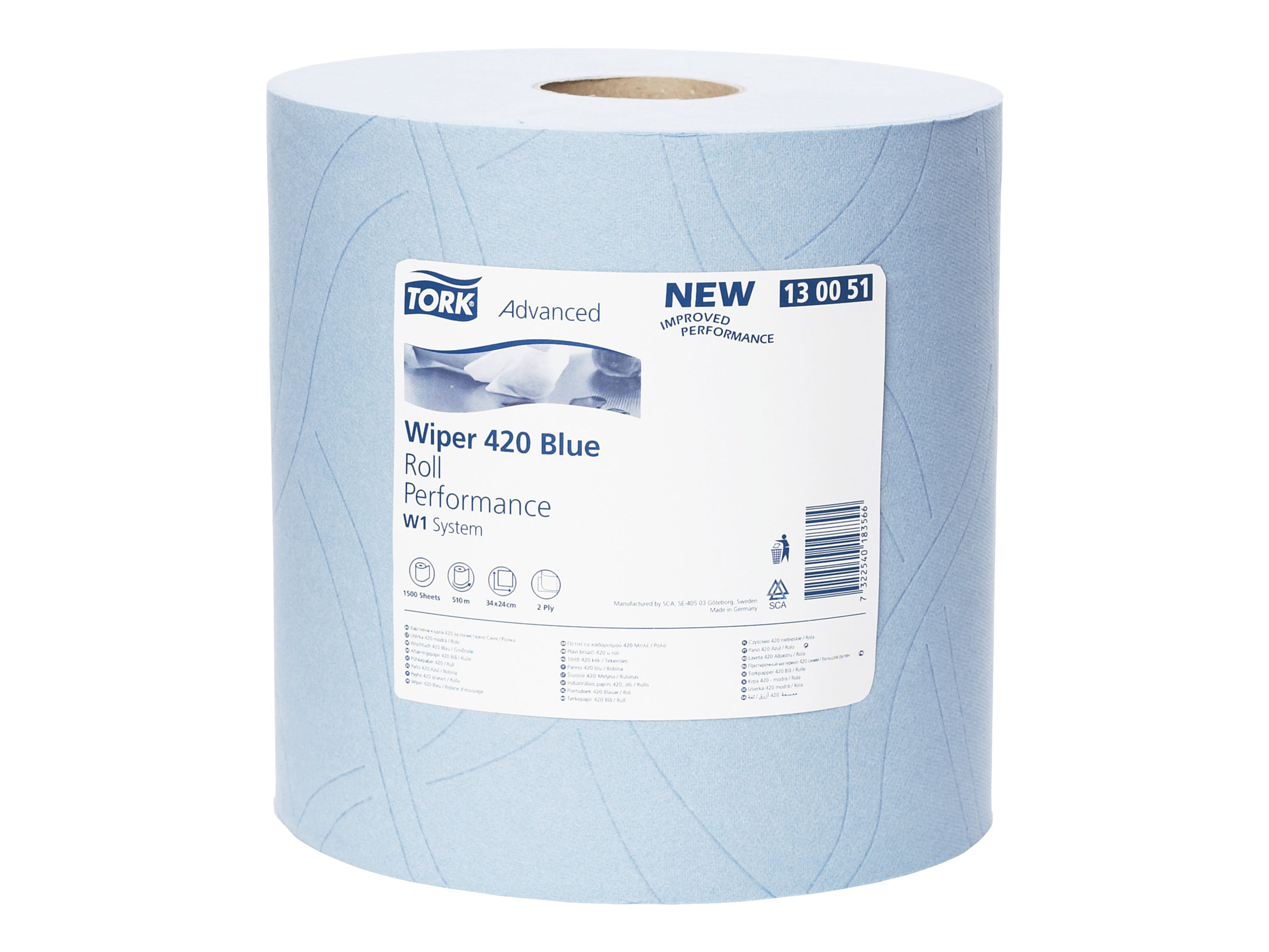 TORK Putztuchrolle Advanced 420 2-lagig blau, 1.500 BlÃ¤tter