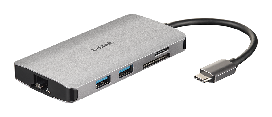 DLINK DUBM810 8in1 USBC Hub 3x USBA 1x HDMI 1x USBC bis 100W 1x SDmicroSDSDHCSDXC 1x RJ45