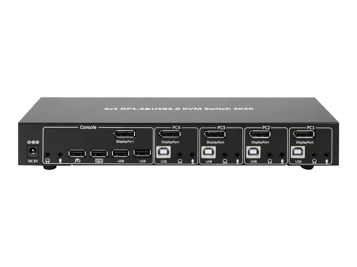 TECHLY KVM Switch Display Port 1.2 2-Port Hub und Audio ermoeglicht Informationen via USB und DisplayPort von 4 PCs anzuzeigen