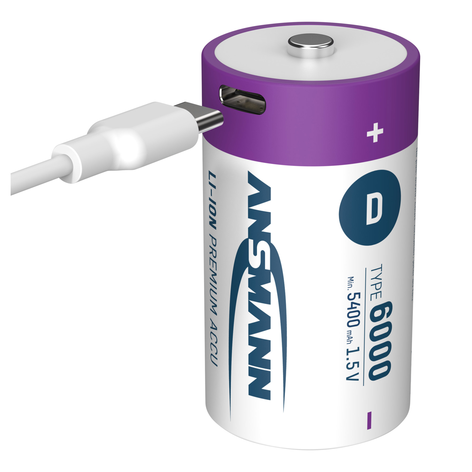 2 ANSMANN USB-Akkus mit Ladekabel 6000 Mono D 5.400 mAh