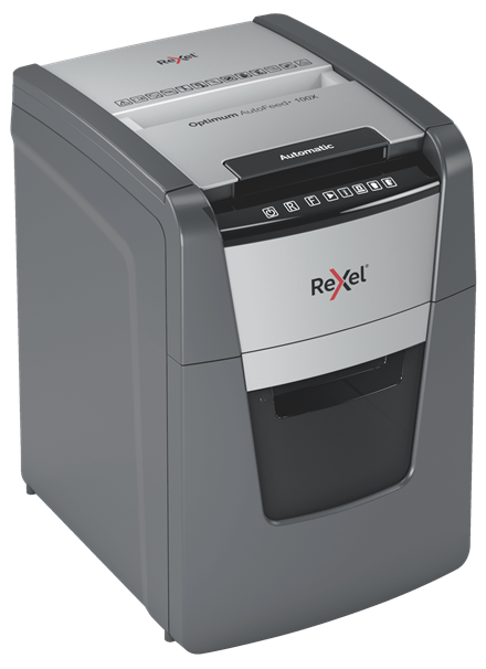 Rexel Optimum AutoFeed100X Aktenvernichter mit Partikelschnitt P4, 4 x 28 mm, bis 100 Blatt, schwarz