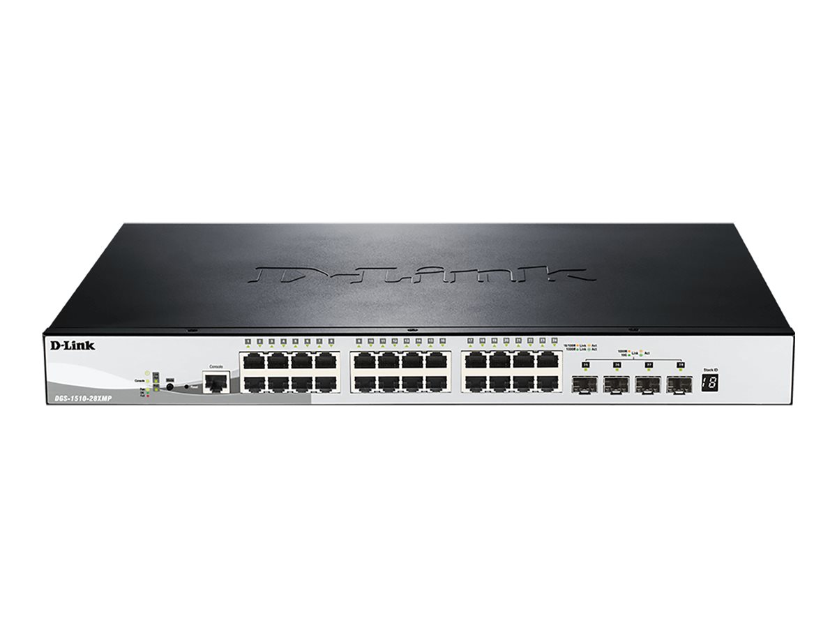 D-LINK DGS-1510-28XMP/E 28-Port Smart Managed PoE+ Gigabit Stack Switch 24x 10/100/1000 Mbps PoE-fähig 4x 10G SFP+