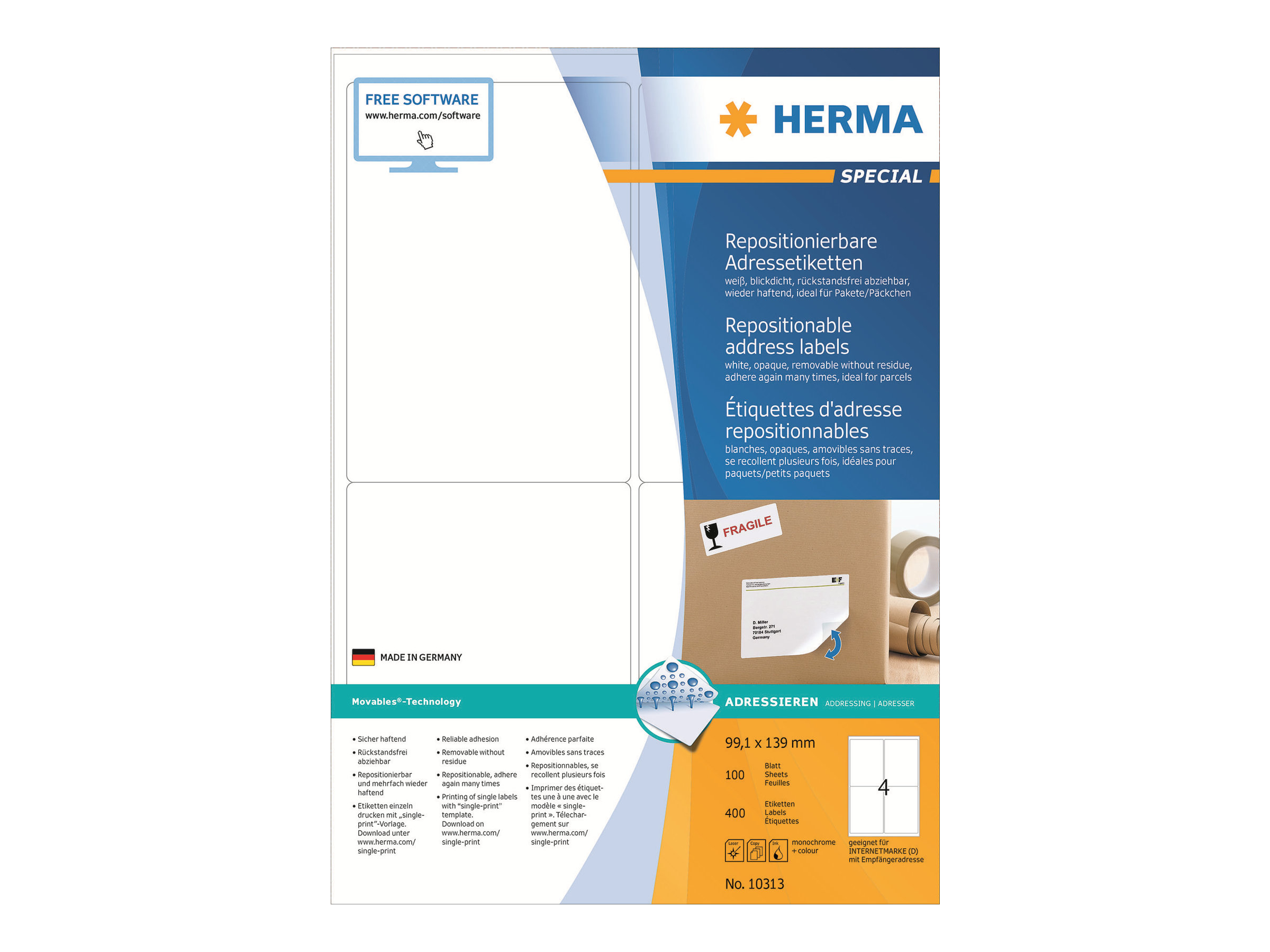 HERMA Adressetiketten 10313 weiss 99,1 x 139,0 mm, 100 Blatt