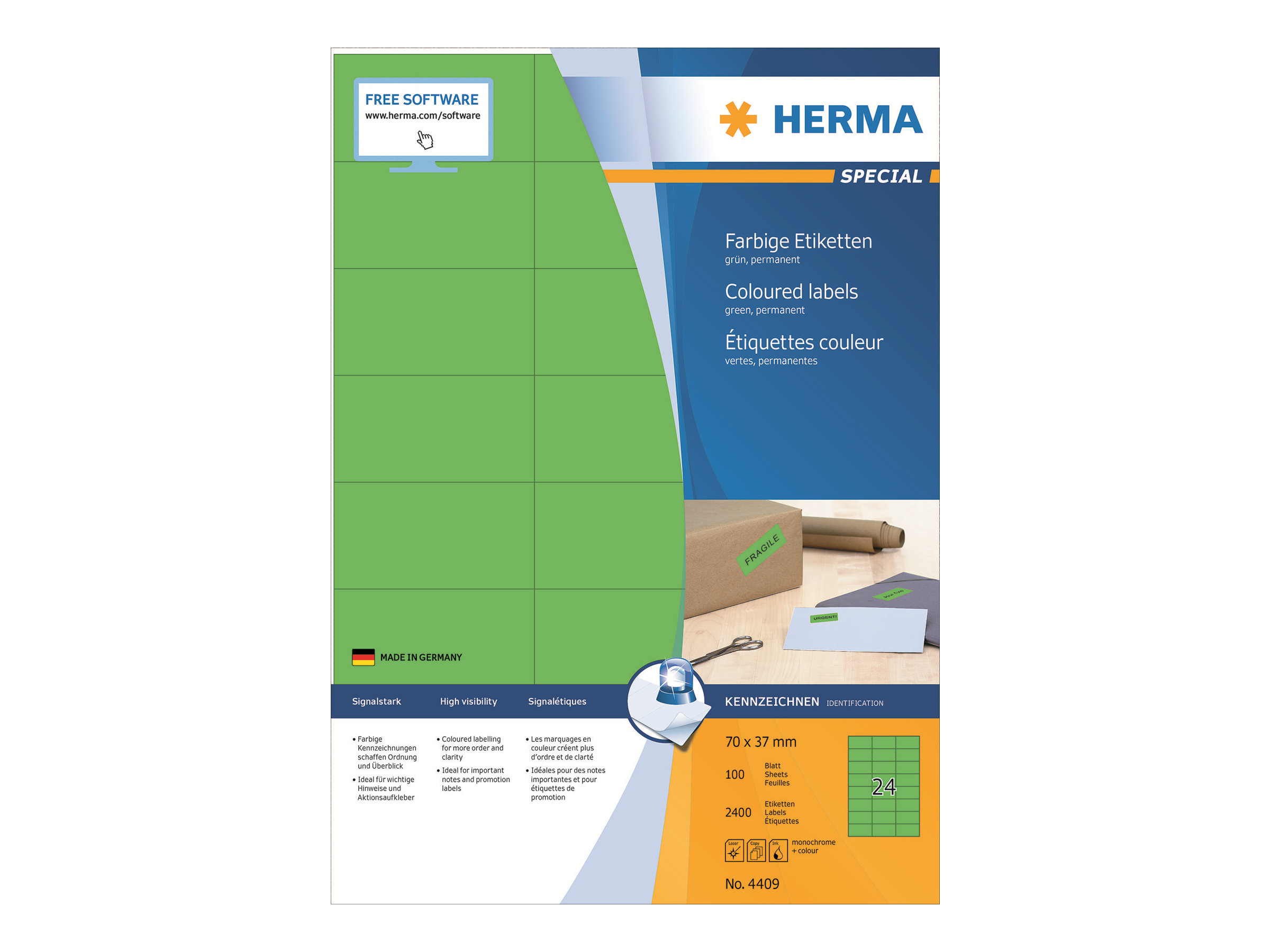 2.400 HERMA Etiketten 4409 gruen 70,0 x 37,0 mm 2.400 HERMA Etiketten 4409 gruen 70,0 x 37,0 mm