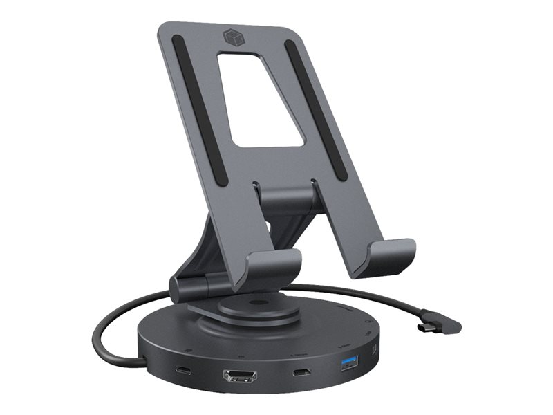 ICY BOX IB-TH100-DK Staender f.Tablet und Smartphone mit USB Type-C DockingStation drehbar bis 28cm 11Zoll HDMI Card Reader Headset ICY BOX IB-TH100-DK Staender f.Tablet und Smartphone mit USB Type-C DockingStation drehbar bis 28cm 11Zoll HDMI Card Reader Headset