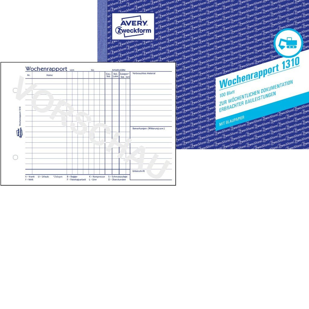 AVERY Zweckform Wochenrapport Formularbuch 1310 AVERY Zweckform Wochenrapport Formularbuch 1310