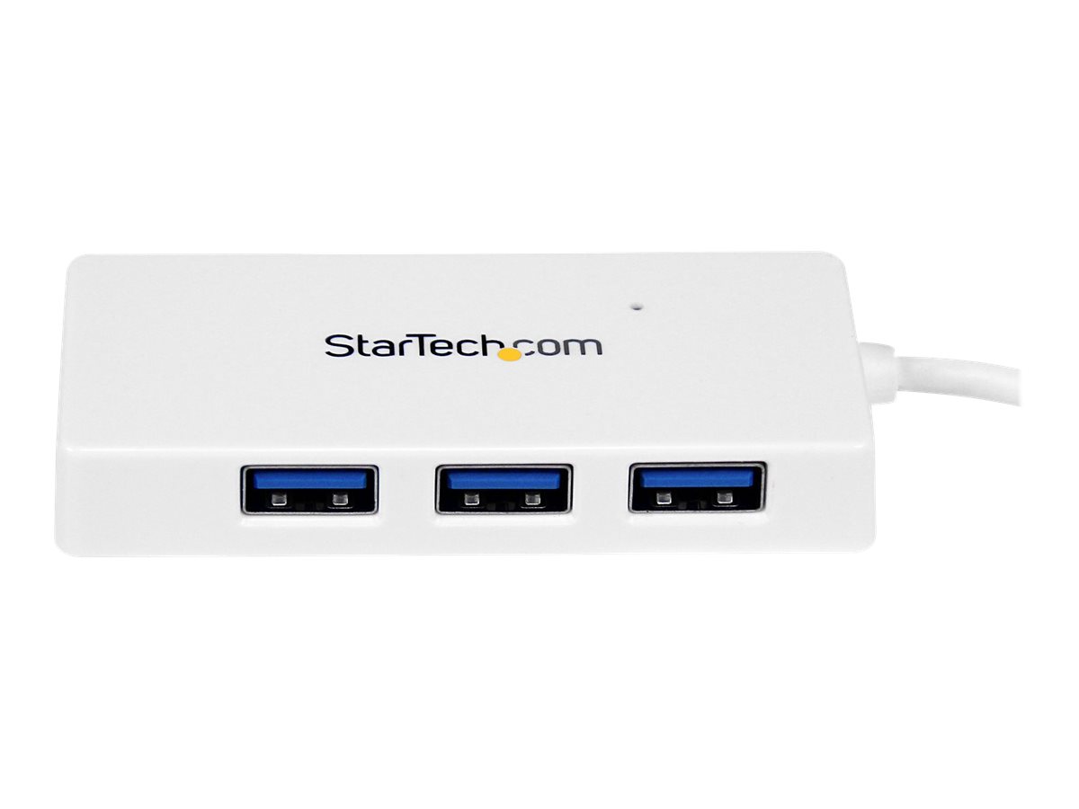 StarTech.com 4 Port USB 3.0 SuperSpeed Hub - Weiß - Portabler externer Mini USB Hub mit eingebautem Kabel - Hub - 4 Anschlüsse