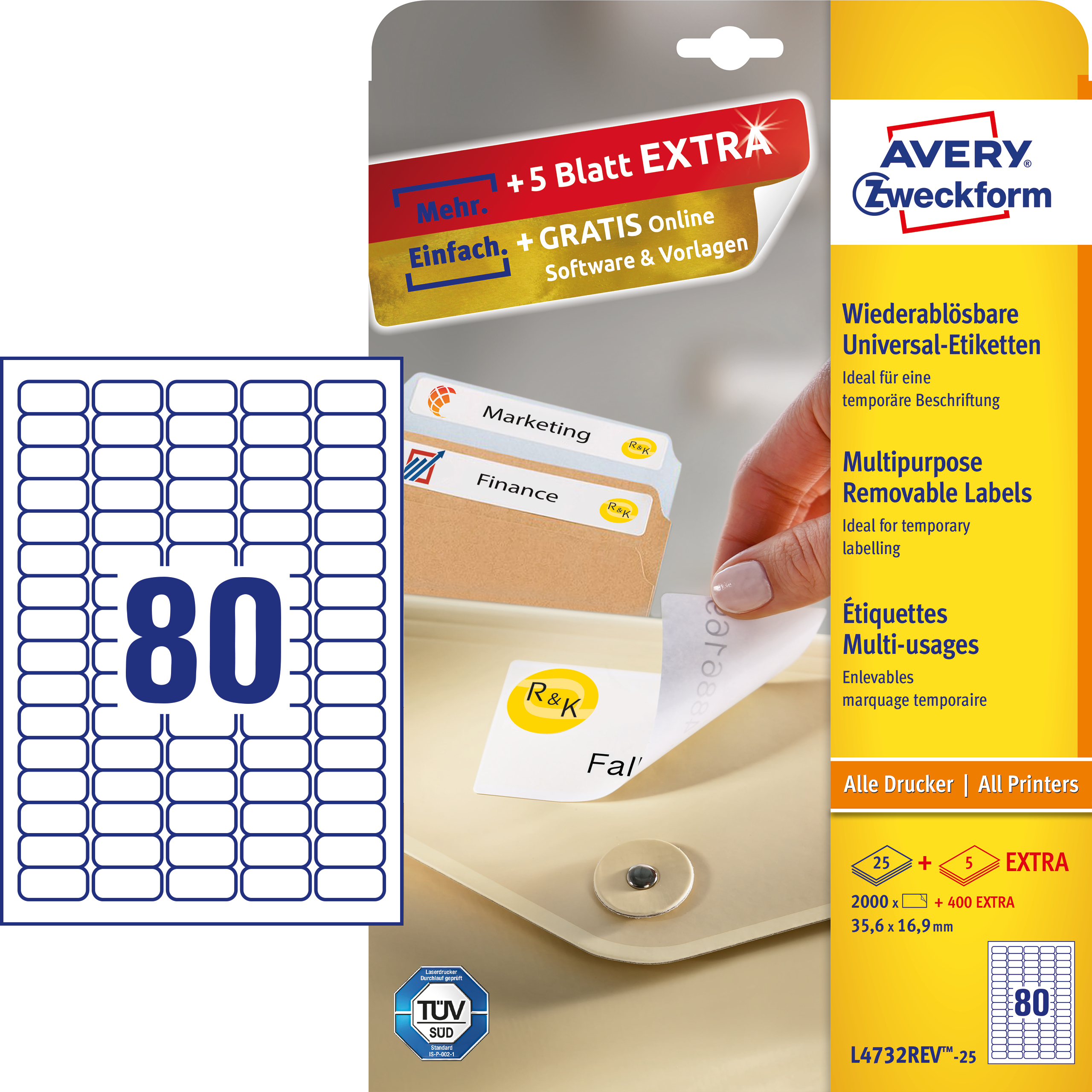2.400 AVERY Zweckform Etiketten L4732REV-25 weiss 35,6 x 16,9 mm