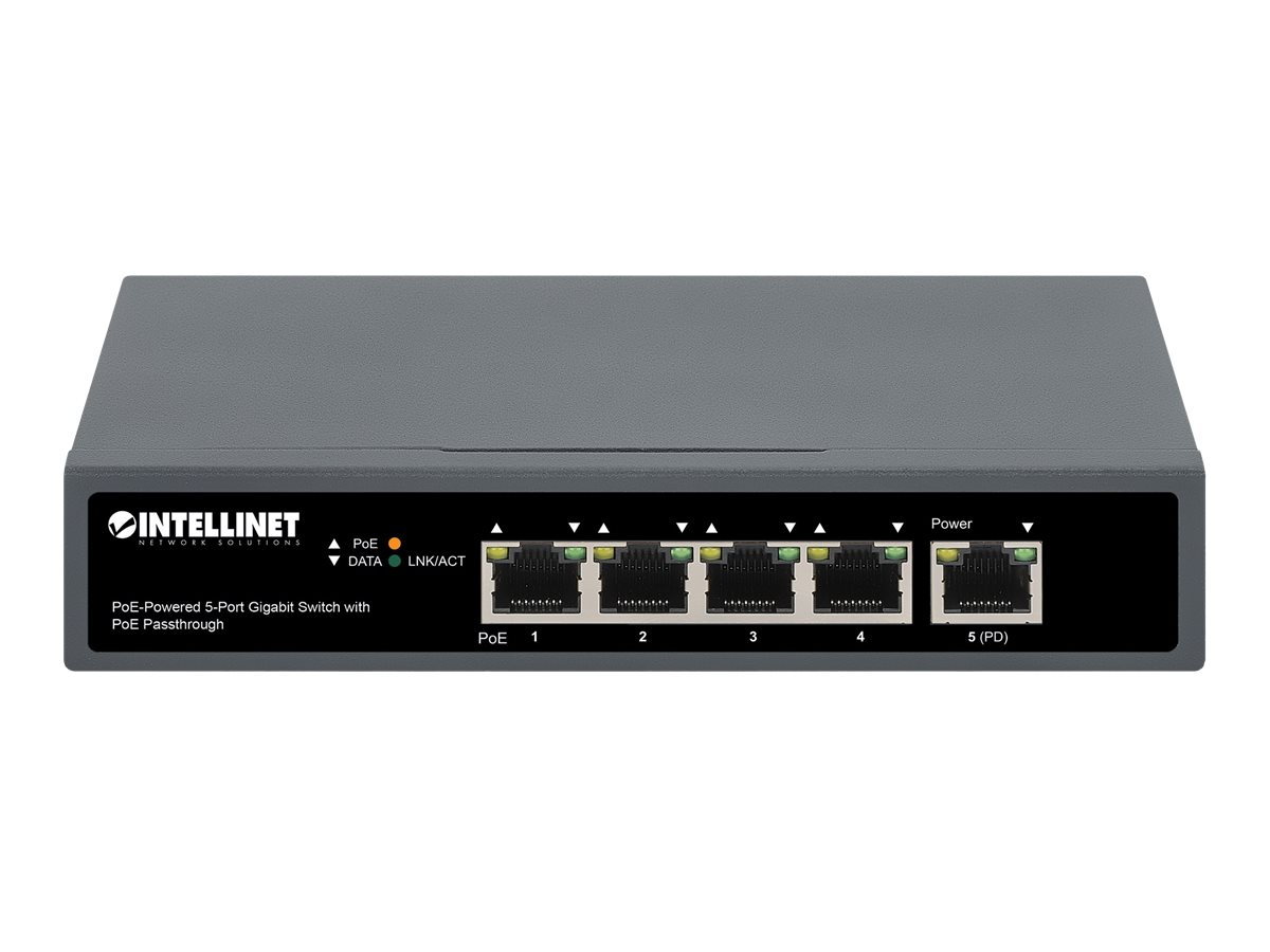 INTELLINET PoE-Powered 5-Port PoE+ Gigabit Switch mit PoE-Passthrough ein PoE++ 4PPoE PD PoE-Port bis 95W vier PSE PoE-Ports bis 65W