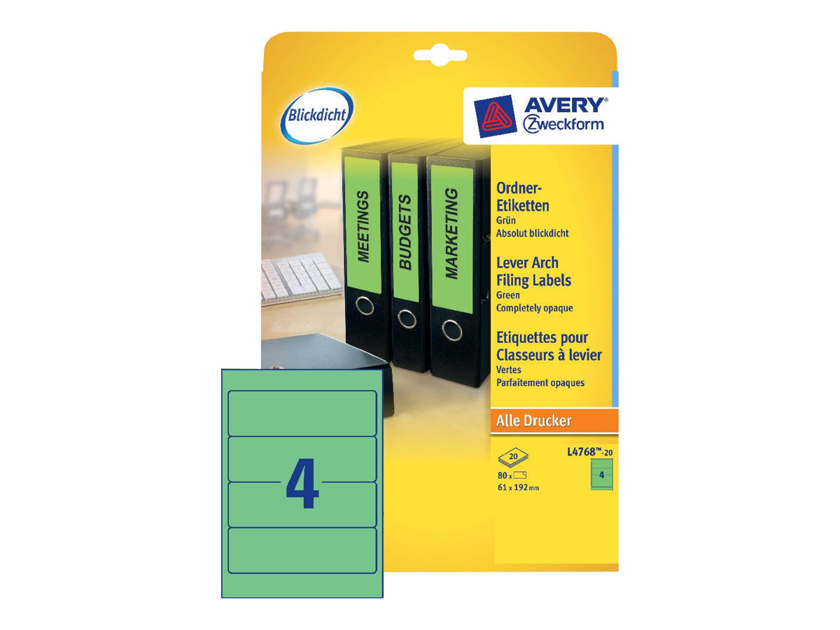 80 AVERY Zweckform Ordneretiketten L4768-20 gruen
