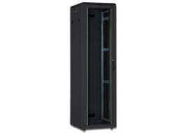DIGITUS Netzwerkschrank 48,3cm 19Zoll 22HE H1164mmxB600mmxT600mm schwarz RAL 9005 mit Glastuer inkl.28xSchrauben-set bis 600KG IP40