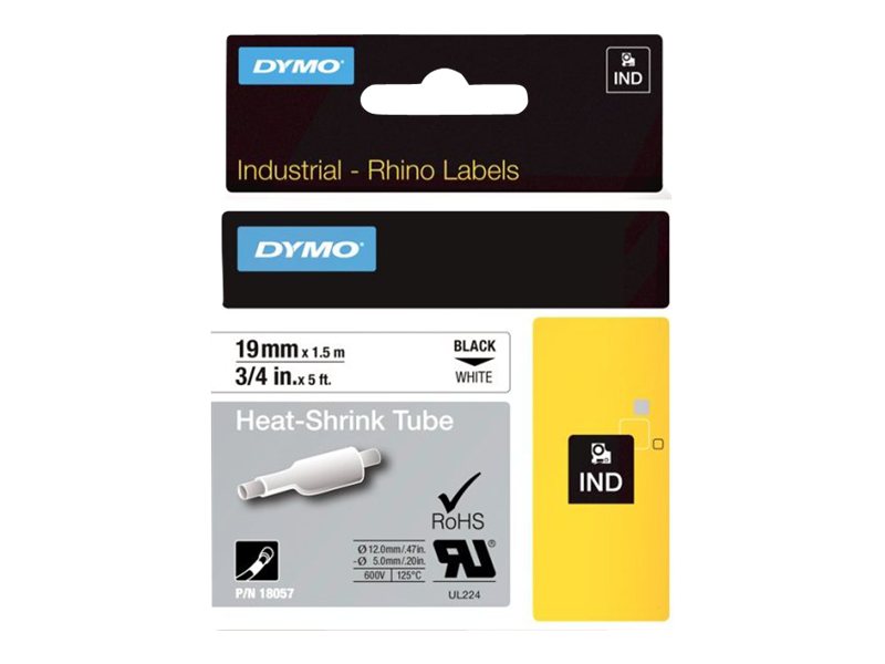 DYMO Schrumpfschlauch RHINO 18057, 19 mm schwarz auf weià DYMO Schrumpfschlauch RHINO 18057, 19 mm schwarz auf weiÃ