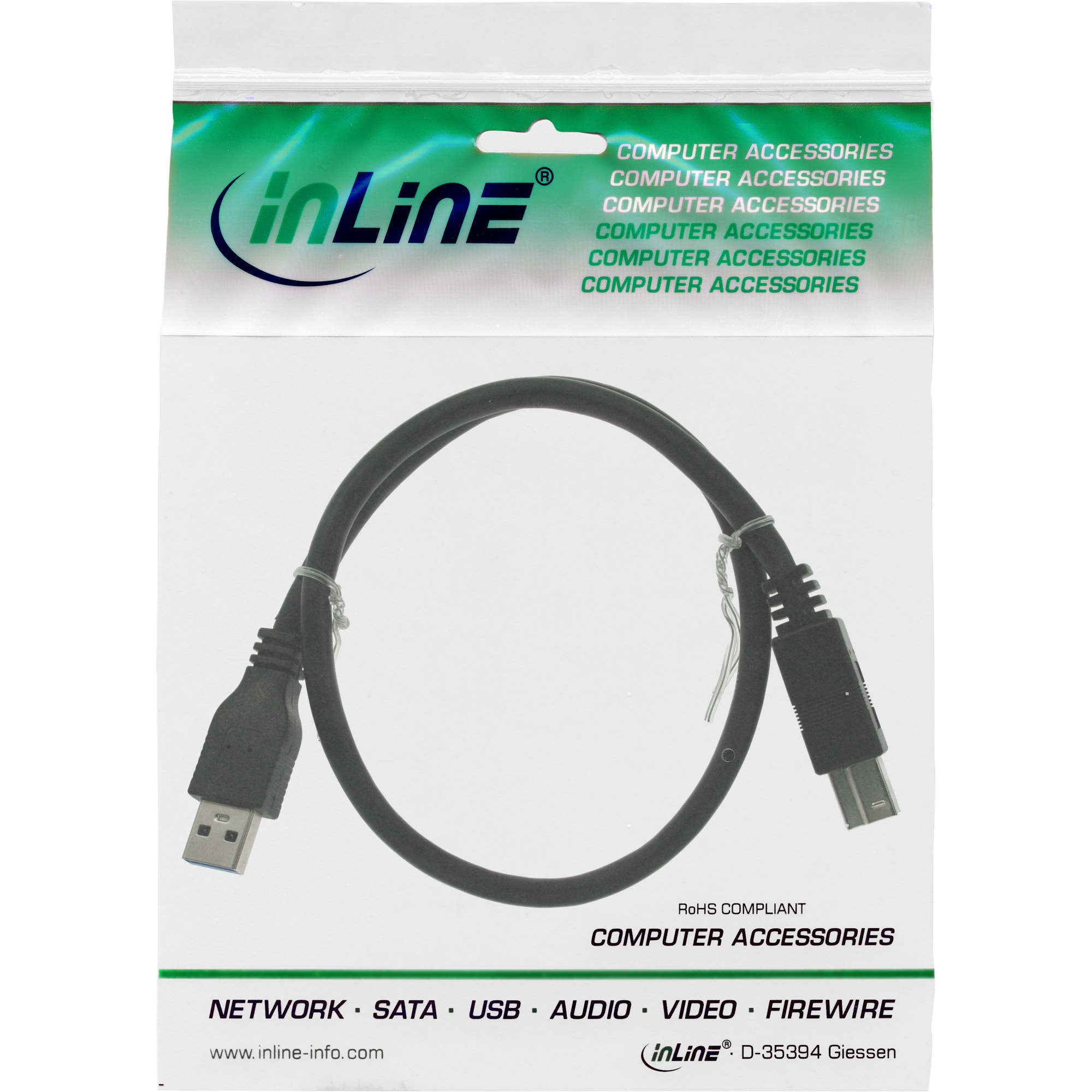 INLINE USB 3.0 Kabel A Stecker an B Stecker schwarz 3m