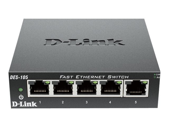 D-LINK DES-105 5?Port Layer2 Fast Ethernet Switch 5x 10/100 Mbit/s Metallgehäuse Autosensing MDI/MDIX-Anpassung