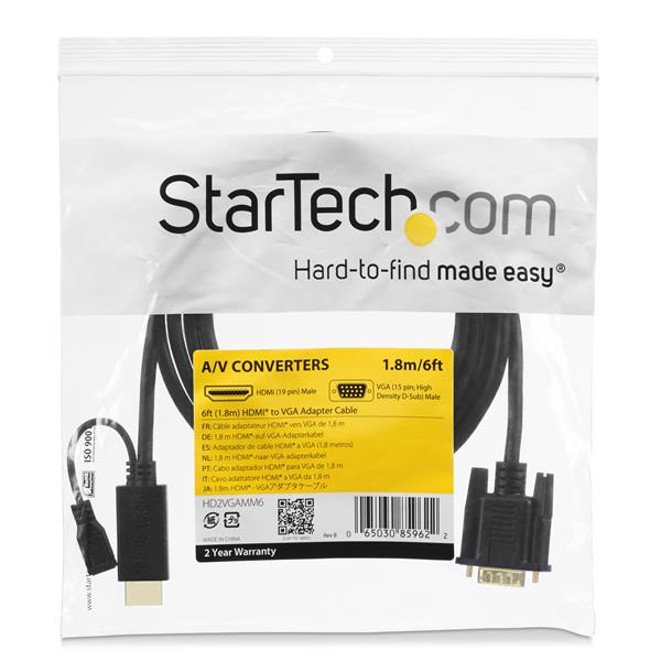 STARTECHCOM 1,8m aktives HDMI auf VGA Konverter Kabel HDMI zu VGA Adapter 180cm Schwarz 1920x1200 1080p
