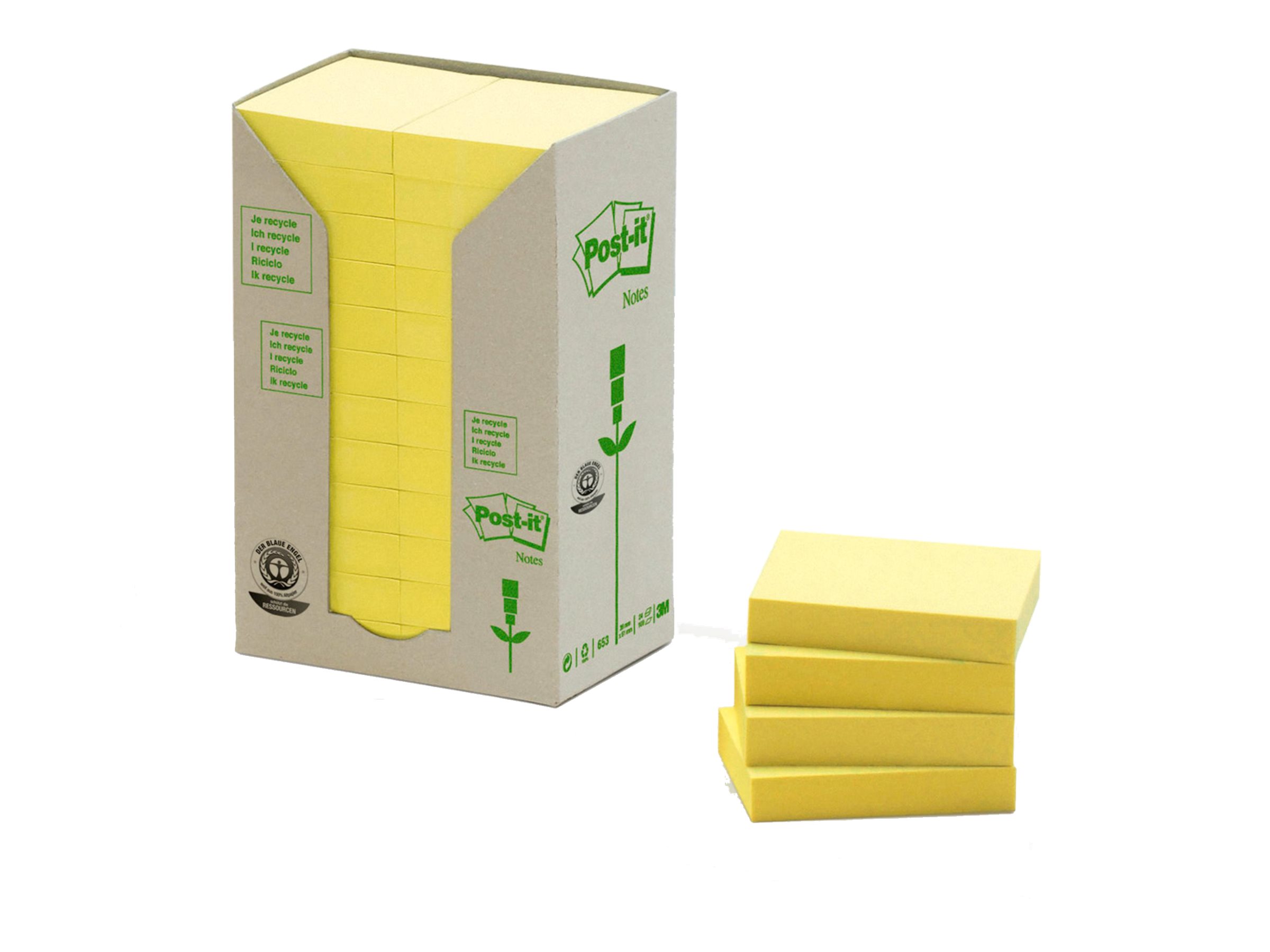 Postit Recycling Notes Haftnotizen 6531T gelb, 24 Bloecke