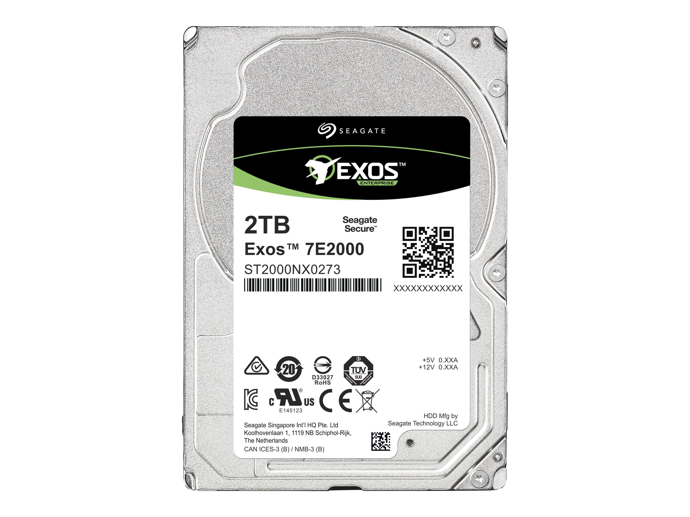 SEAGATE EXOS 7E2000 Enterprise Capacity 2.5 2TB HDD 512Emulation 7200rpm 128MB 6,4cm 2,5Zoll SAS 12Gb/s 24x7 Dauerbetrieb BLK