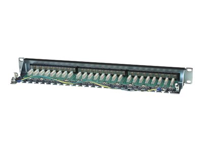 INTELLINET Cat6 Patchpanel geschirmt 24 Ports FTP 1 HE Klemmleisten mit 90 Grad abgewinkelten Kabeleinfuehrungen
