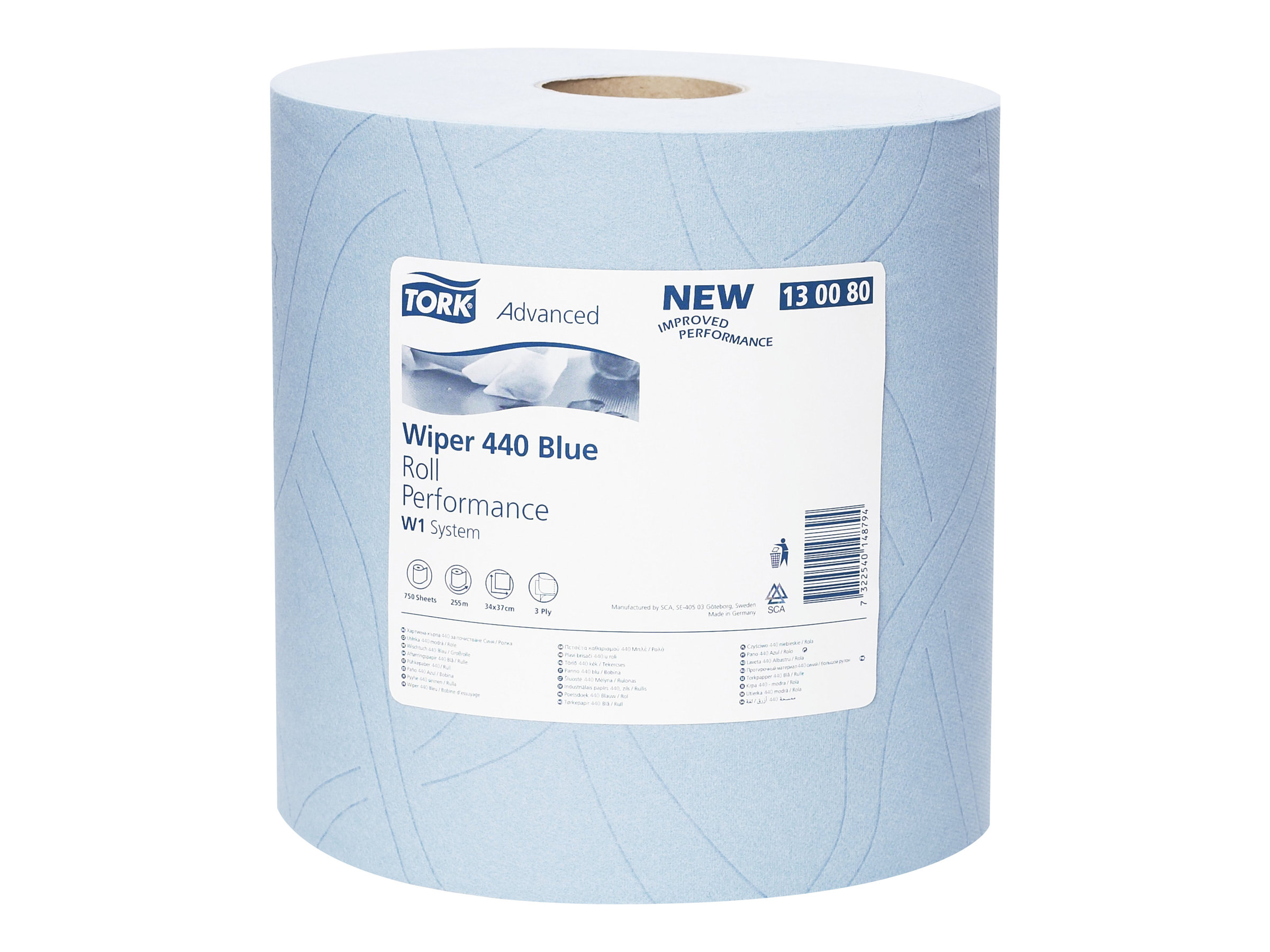 TORK Putztuchrolle Advanced 440 3lagig blau, 750 Blätter, 1 Rolle
