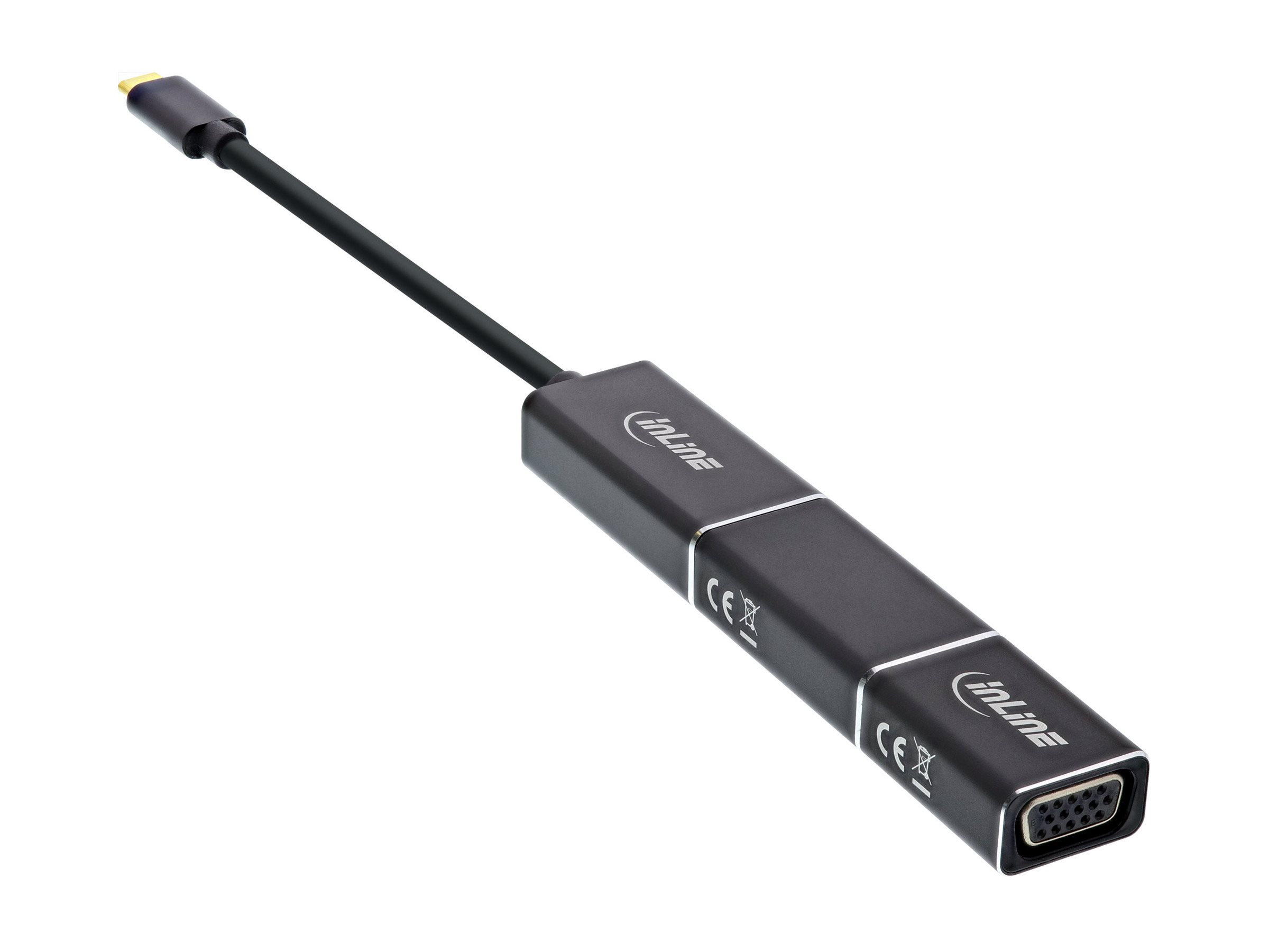 INLINE USB Display Konverter Set 6-in-1 USB Typ-C zu DisplayPort Buchse HDMI VGA DP Alt Mode 4K2K schwarz 0,2m