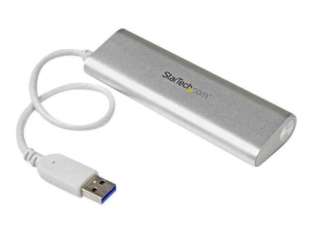 StarTech.com 4 Port kompakter USB 3.0 Hub mit eingebautem Kabel - Aluminium USB Hub - Silber - Hub - 4 Anschlüsse