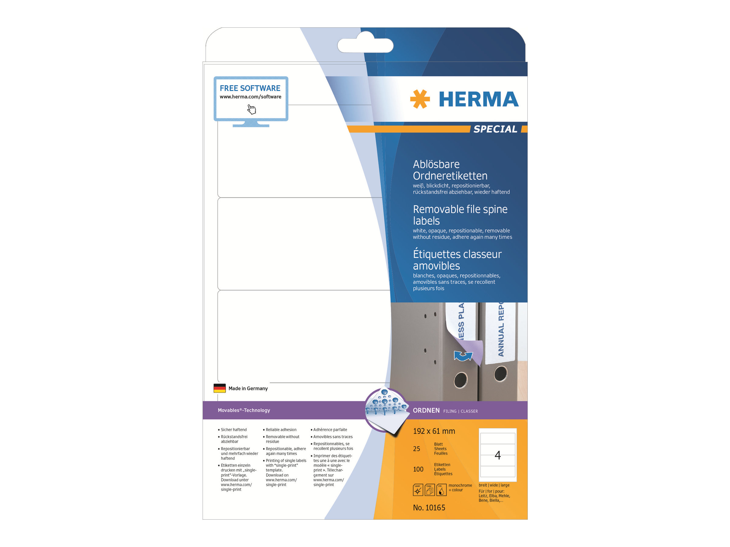 HERMA Ordneretiketten 10165 weiss, 25 Blatt