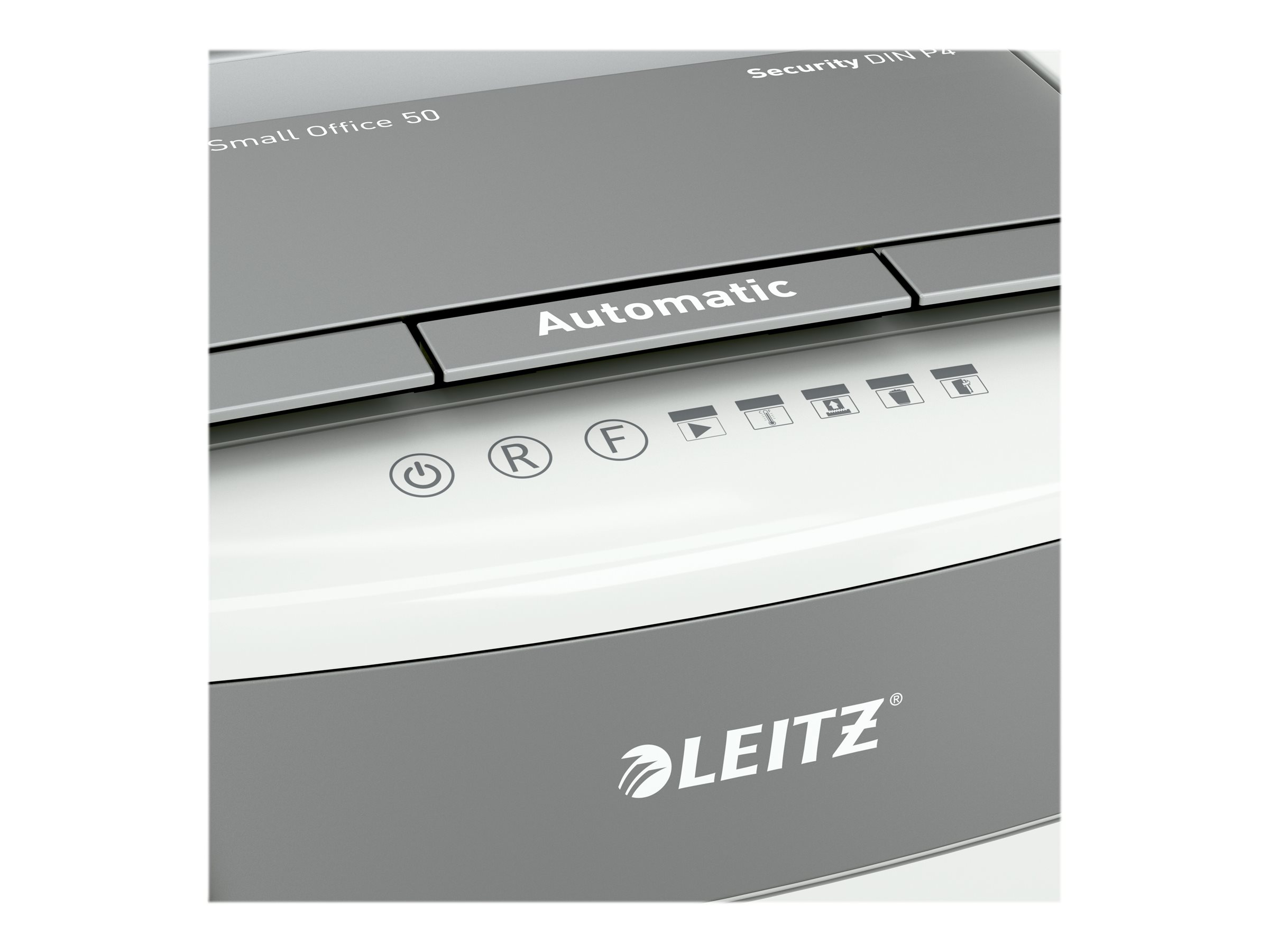 LEITZ IQ Autofeed Small Office 50 Aktenvernichter mit Partikelschnitt P-4, 4 x 28 mm, bis 50 Blatt, weiss