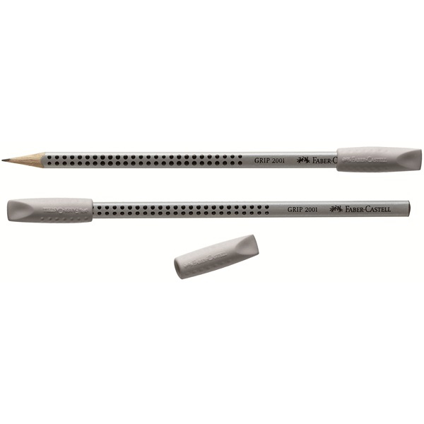 2 FABER-CASTELL Radiergummis GRIP 2001 Eraser CAP grau