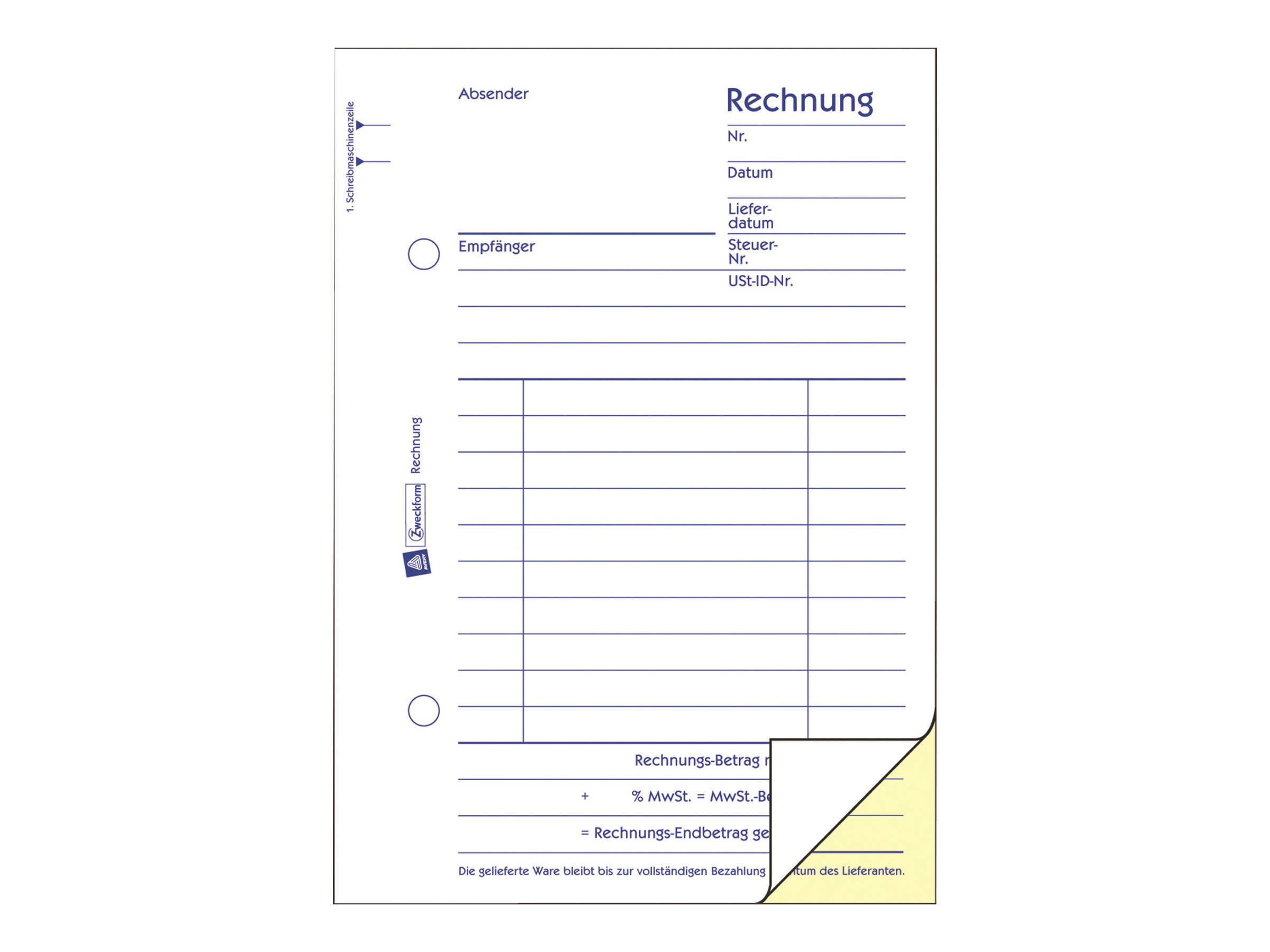 Avery Zweckform Rechnungsformular 706 50 Blatt