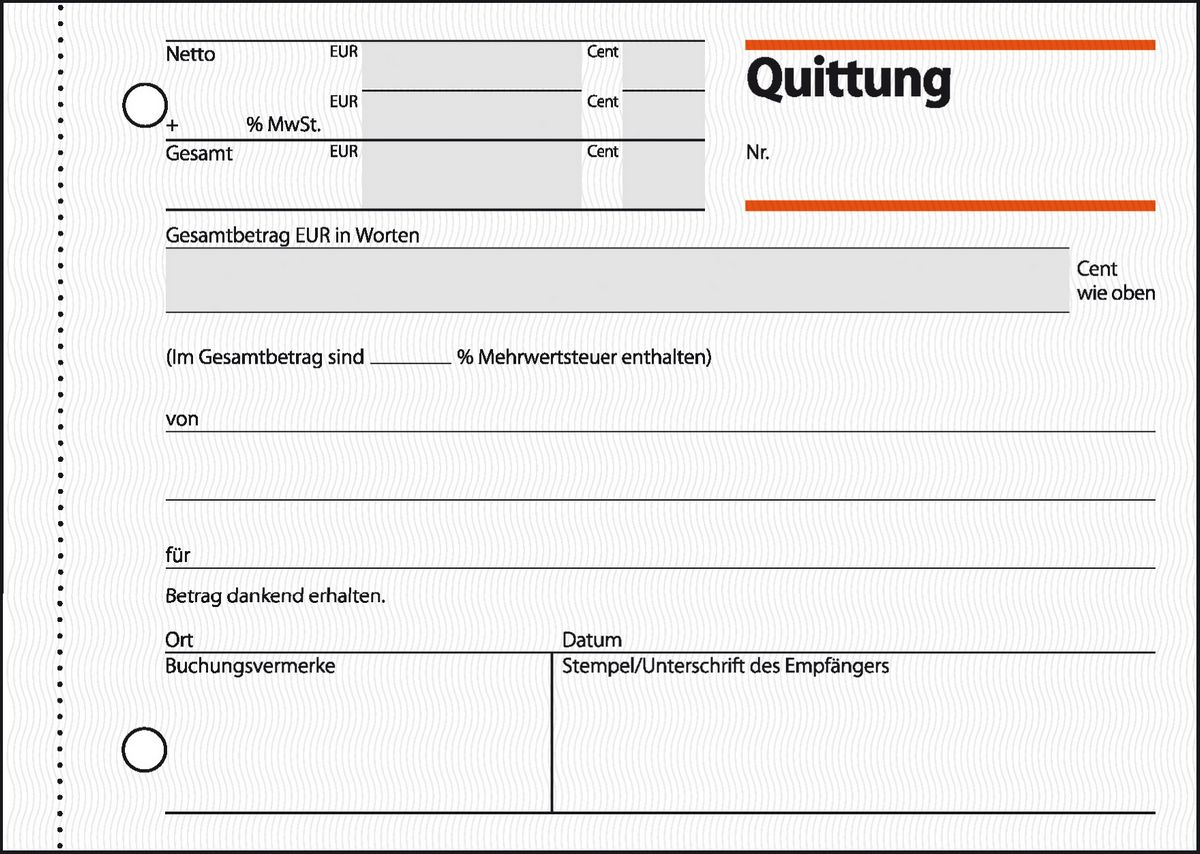 SIGEL Quittung, MwSt separat ausgewiesen Formularbuch QU615, 1 St