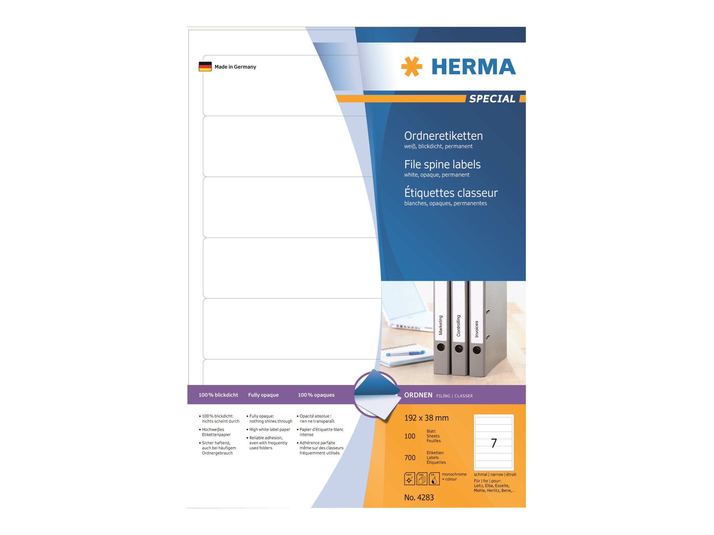 HERMA Ordneretiketten 4283 weiß, 100 Blatt